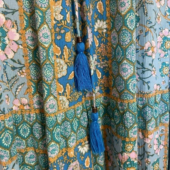 Boho Floral Turquoise Blue Dress - Picture 3 of 6